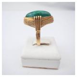 18K Gold Ring with Green Jade Cabochon - Stamped 750