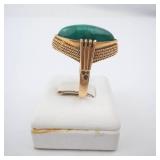 18K Gold Ring with Green Jade Cabochon - Stamped 750