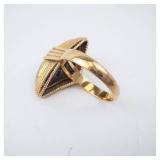 18K Gold Ring with Green Jade Cabochon - Stamped 750