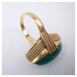 18K Gold Ring with Green Jade Cabochon - Stamped 750