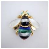 Asch Grossbardt Bee Brooch - 14K Gold, Malachite & Enamel