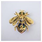 Asch Grossbardt Bee Brooch - 14K Gold, Malachite & Enamel