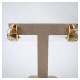 14K Gold Mosaic Omega Back Earrings - Multi-Color Gemstone Inlay