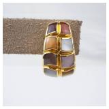 14K Gold Mosaic Omega Back Earrings - Multi-Color Gemstone Inlay