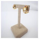 14K Gold Mosaic Omega Back Earrings - Multi-Color Gemstone Inlay