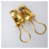 14K Gold Mosaic Omega Back Earrings - Multi-Color Gemstone Inlay