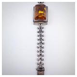 Massive Sterling Silver Bracelet with Rectangular Cognac Amber Cabochon