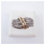 Diamond Ring - Sterling Silver & 10K Gold Twist with Pavé Diamonds