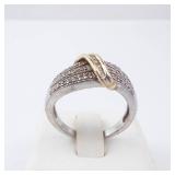Diamond Ring - Sterling Silver & 10K Gold Twist with Pavé Diamonds
