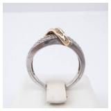Diamond Ring - Sterling Silver & 10K Gold Twist with Pavé Diamonds
