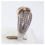 Diamond Ring - Sterling Silver & 10K Gold Twist with Pavé Diamonds
