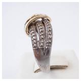 Diamond Ring - Sterling Silver & 10K Gold Twist with Pavé Diamonds