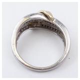 Diamond Ring - Sterling Silver & 10K Gold Twist with Pavé Diamonds