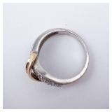Diamond Ring - Sterling Silver & 10K Gold Twist with Pavé Diamonds