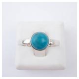Turquoise Cabochon Sterling Silver Ring - Size 8