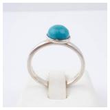 Turquoise Cabochon Sterling Silver Ring - Size 8
