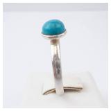 Turquoise Cabochon Sterling Silver Ring - Size 8