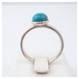 Turquoise Cabochon Sterling Silver Ring - Size 8