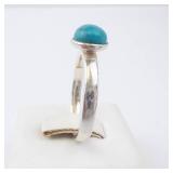 Turquoise Cabochon Sterling Silver Ring - Size 8