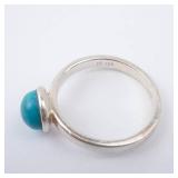 Turquoise Cabochon Sterling Silver Ring - Size 8