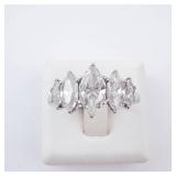 Sterling Silver Five-Stone Marquis CZ Ring, Size 7