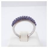 Sterling Silver Purple Crystal Pave Ring. Size 7