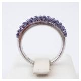 Sterling Silver Purple Crystal Pave Ring. Size 7
