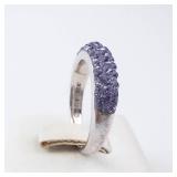Sterling Silver Purple Crystal Pave Ring. Size 7