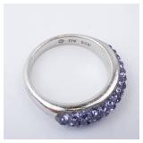 Sterling Silver Purple Crystal Pave Ring. Size 7