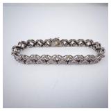 Ross Simons Bracelet - Sterling Silver Flower-Linked with Diamonds