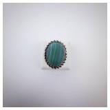 Sterling Silver Malachite Ring - Bezel With Rope Edge, Size 7.5.