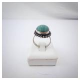Sterling Silver Malachite Ring - Bezel With Rope Edge, Size 7.5.