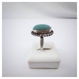 Sterling Silver Malachite Ring - Bezel With Rope Edge, Size 7.5.