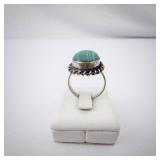 Sterling Silver Malachite Ring - Bezel With Rope Edge, Size 7.5.