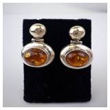 Inger K Sterling Amber Cabochon Earrings