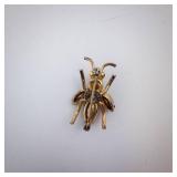 Coro Sterling Bee Brooch - Gold Tone with Emerald Green Wings & Red Gem Abdomen