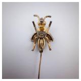 Coro Sterling Bee Brooch - Gold Tone with Emerald Green Wings & Red Gem Abdomen