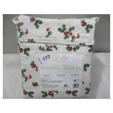 Lenox Holiday Flannel Sheet Set - Holly Green - QUEEN