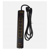 NEW Monster Power Gold 600 6-Outlet/2-USB Surge Protector Strip - Black 6 ft Cord