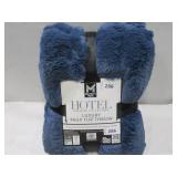 NEW Members Mark Hotel Premier Collection Luxury Faux Fur Throw - Washed Indigo