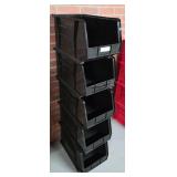 Lot of 5 Plastic Stackable Bins - 18 x 11 x 10", Black