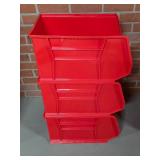 Lot of 3 Plastic Stackable Bins - 18 x 11 x 10", Red
