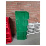 Lot of 5 Plastic Stackable Bins - 18 x 11 x 10", Green
