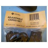 Miscellaneous lot with Panasonic Field Jacket, Adjustable Cargo Net (NEW), Tarp (NEW), 6-Pocket Organizer, Carry Bag and (2) Branded Stocking Caps