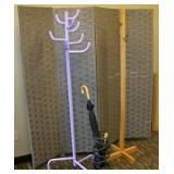 Room Divider, (2) Coat Racks and Umbrella Holder with (2) Umbrellas
