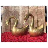 Vintage Pair Large Brass SWAN Planters