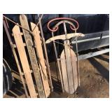 2 Classic Wooden Snow Sleds Including AUTO-WHEEL COASTER CO #42