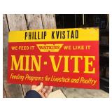 Vintage WATKINS Min-Vite Metal Advertiser Feed Sign 20" x 12"