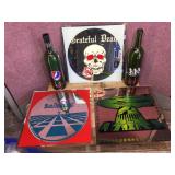 3 Vintage Rock n Roll Mirrors + 2 Wine Bottles