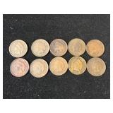 (10) Indian Head Pennies 1897-1902